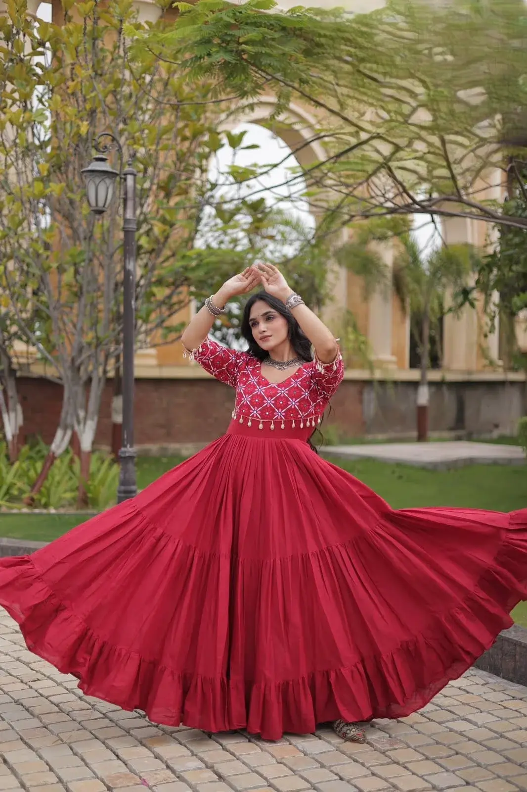 Kora Cotton with Multi Thread Embroidered Navratri Gown
